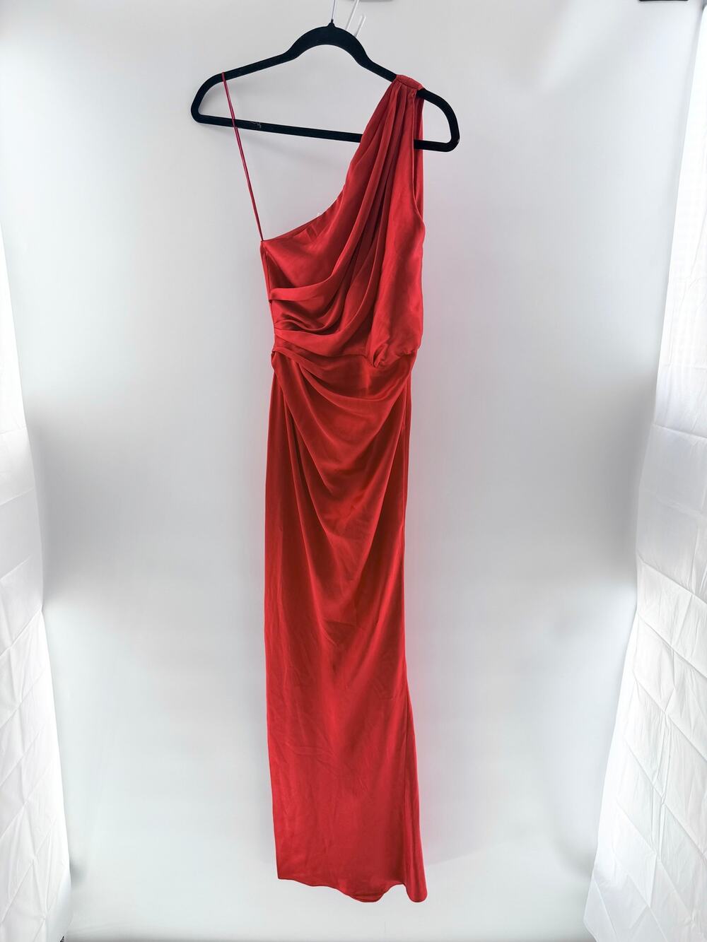 The Sei 100% Silk Asymmetrical One Shoulder Ruched Maxi Dress Red Women's Size 0
